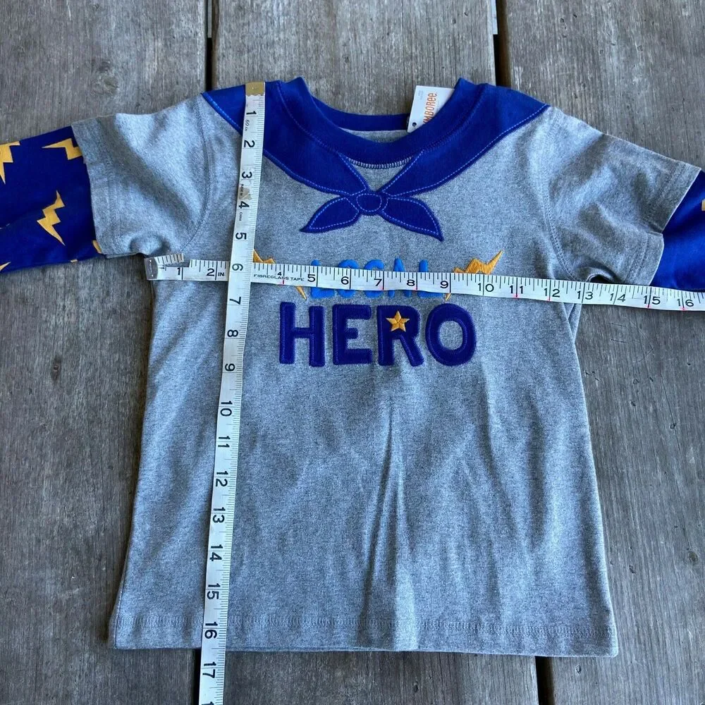 Gymboree Boys Shirt Size 2T Local Super Hero Cape Gray Blue Long Sleeve Star NEW